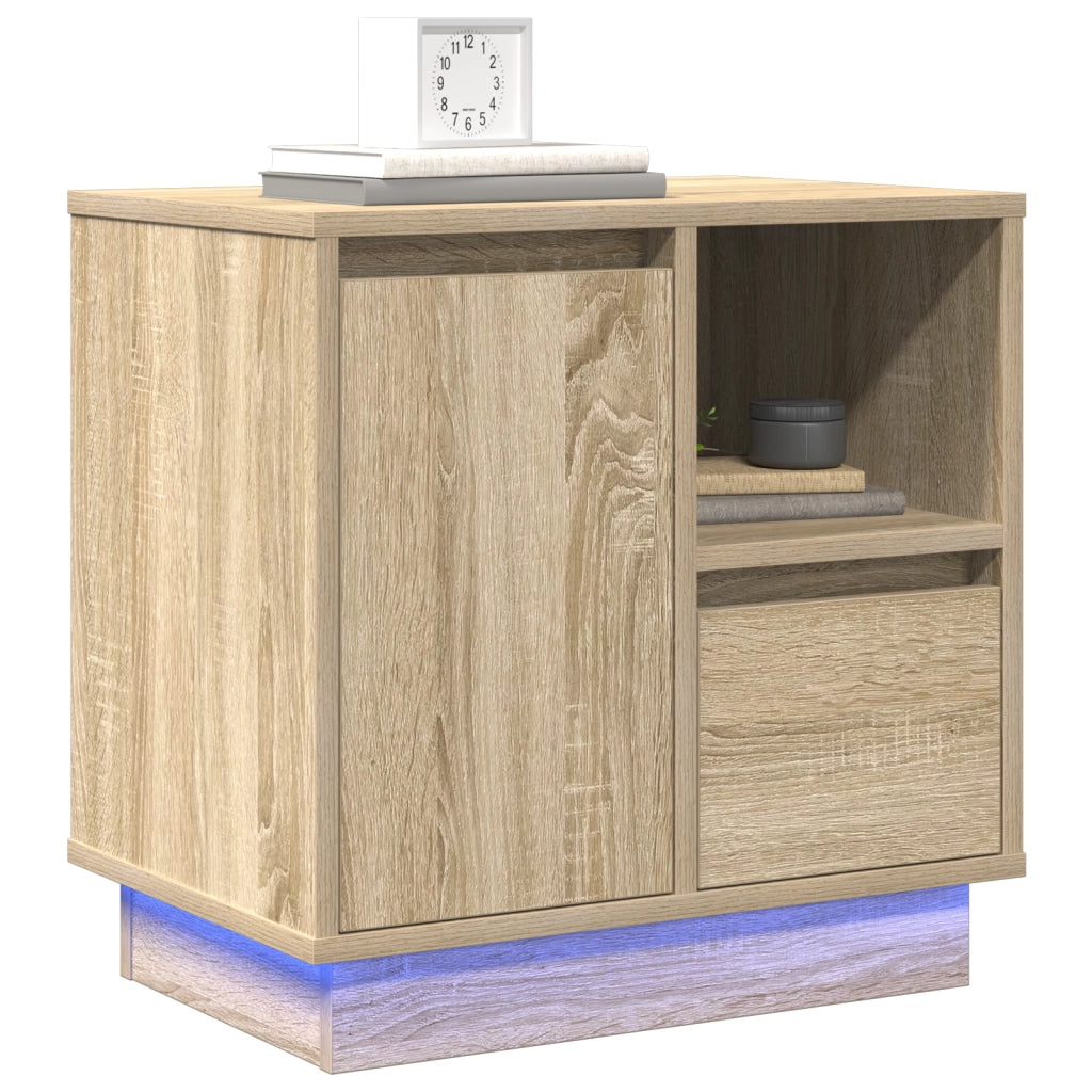 Comodino con LED in rovere Sonoma 50x34,5x50 cm