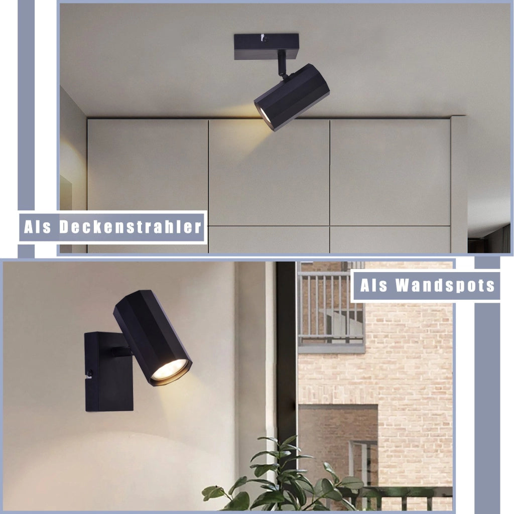 ZMH Faretto da soffitto neri 1 lampadina GU10 orientabili 350° vintage metallo 40W