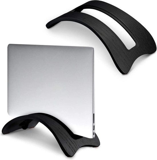 Supporto verticale per laptop - Stand per MacBook in legno - Docking station per laptop fino a 26 cm - Regolabile - Nero