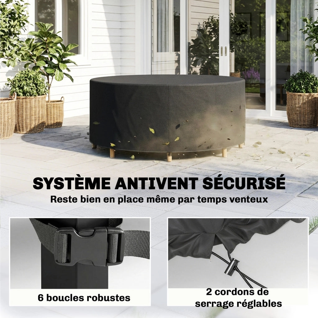 Copertura tavolo rotondo giardino ¨C Xylo ¨C tessuto Oxford 420D impermeabile ?200x80cm nero