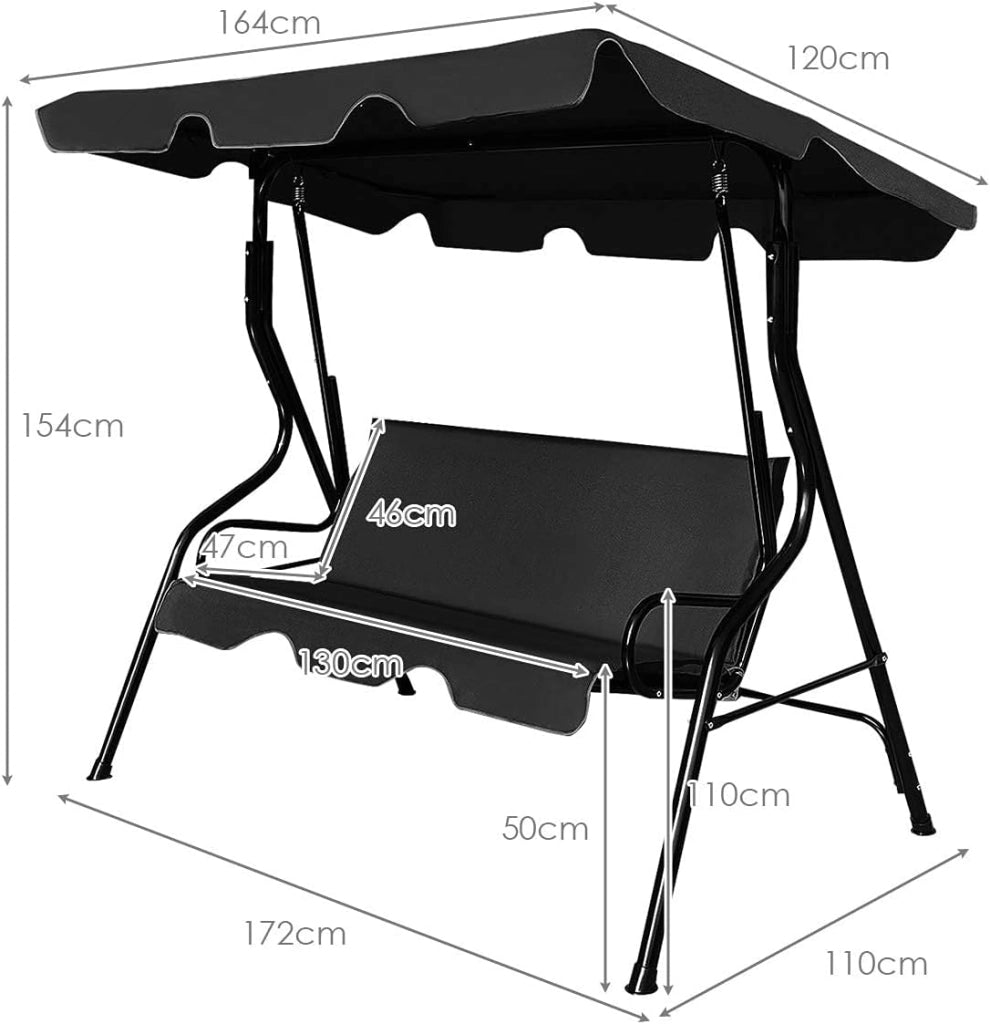 Dondolo da Giardino, a 3 Posti, Sedia da Oscillazione, Altalena con Tettuccio Ricambiabile, Portata di 210 kg, Verde/Marrone/Nero