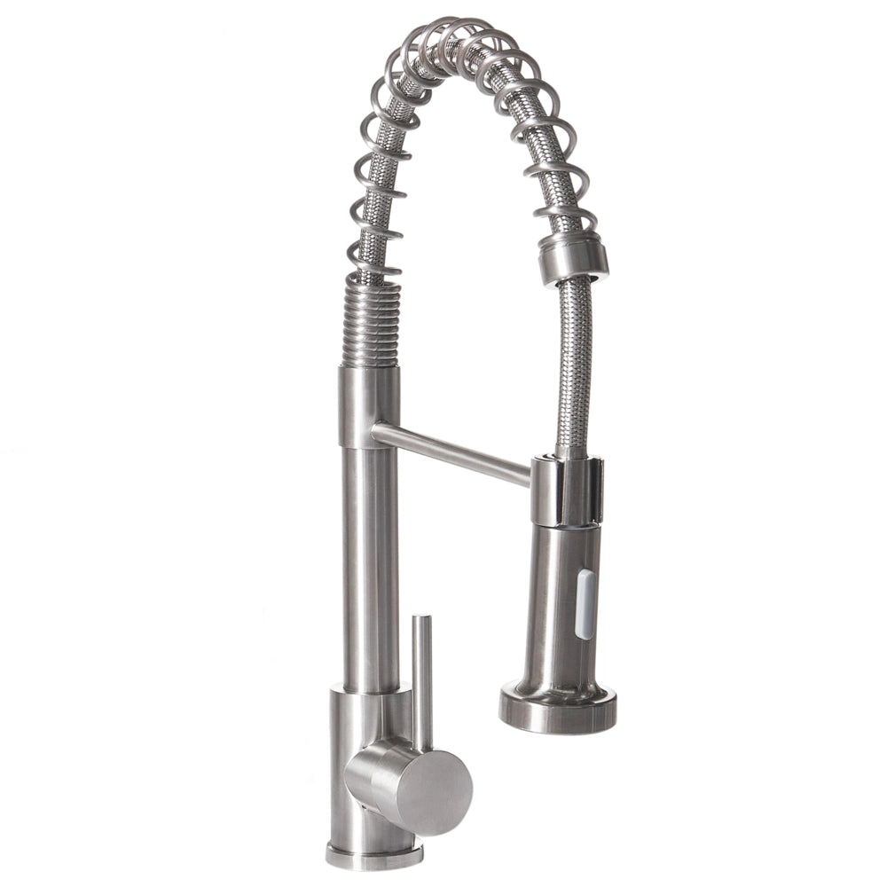 Rubinetto da cucina moderno rubinetto miscelatore a spruzzo estraibile bobina a molla in acciaio inox finitura opaca bocca girevole argento