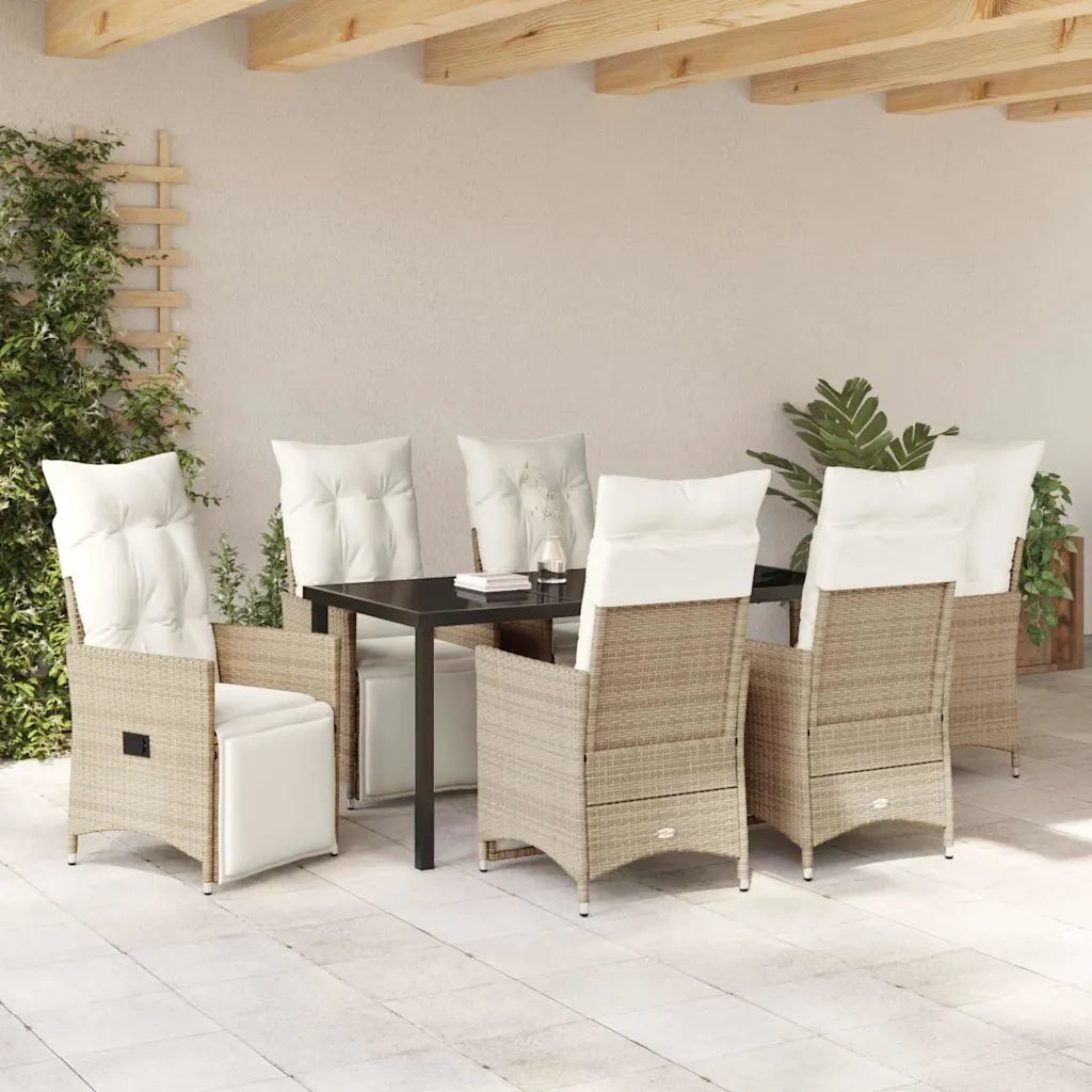 Set da Pranzo per Giardino con cuscino 7 pcs Beige polyrattan 3379587