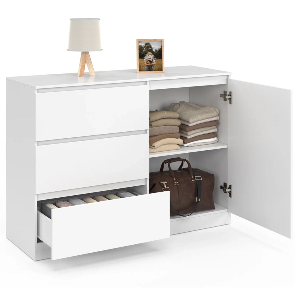 IDMarket - TOMI Cassettone a 3 cassetti + 1 anta 110 cm legno bianco