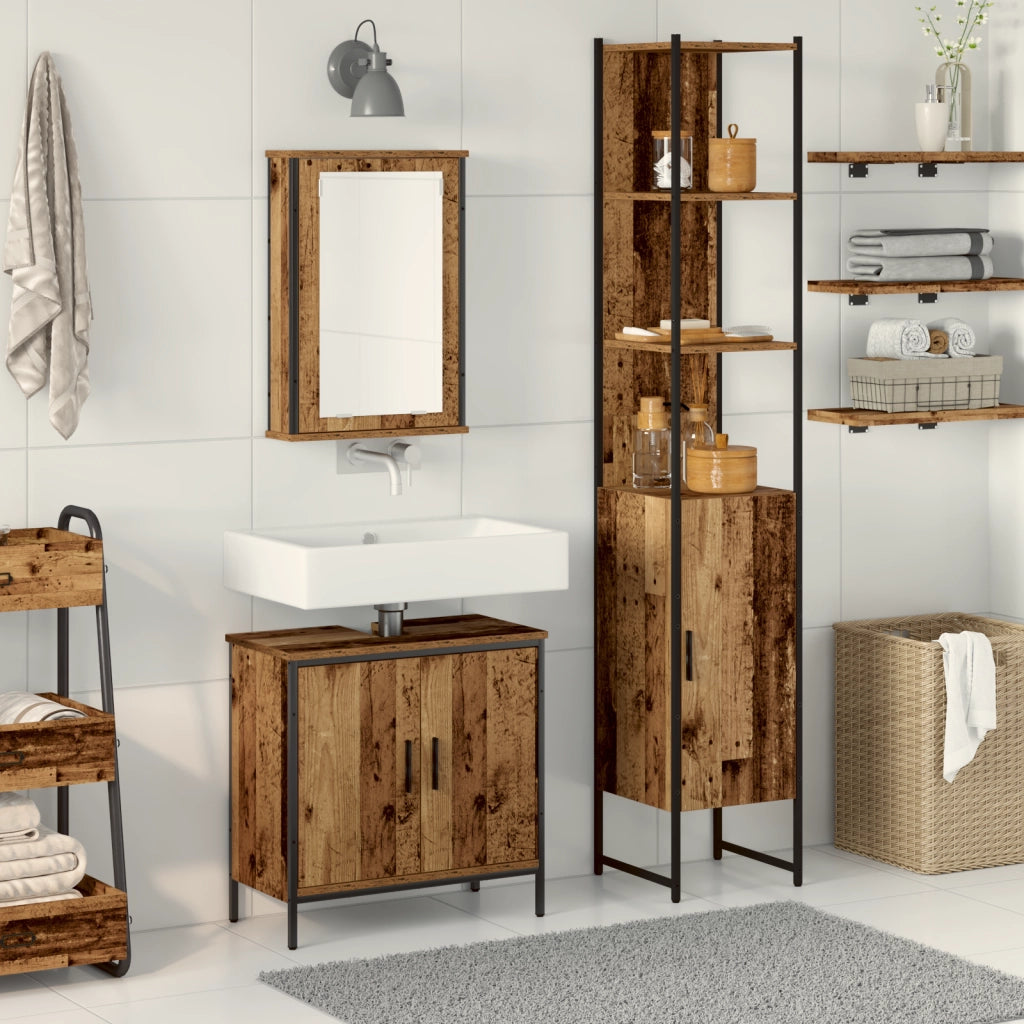 Set Mobili Bagno 3 Pezzi Legno Vecchio Ingegnato