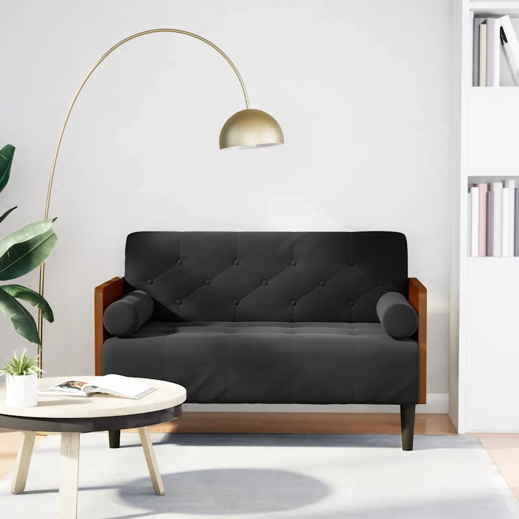 Divano Divanetto con Cuscini Bolster Nero 110 cm Velluto 4100603
