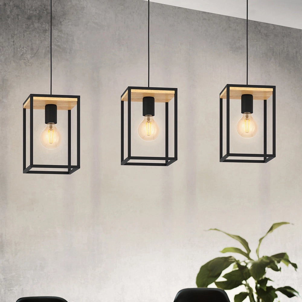 Lampadario Industrial Libertad 3 Luci Metallo Nero E Marrone