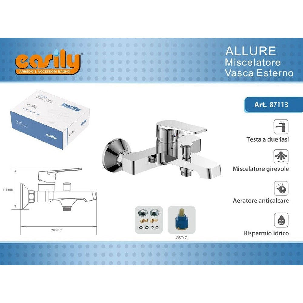 Trade Shop - Rubinetto Miscelatore Gruppo Vasca Bagno Cromato Con Attacco Doccia Allure 87113 -