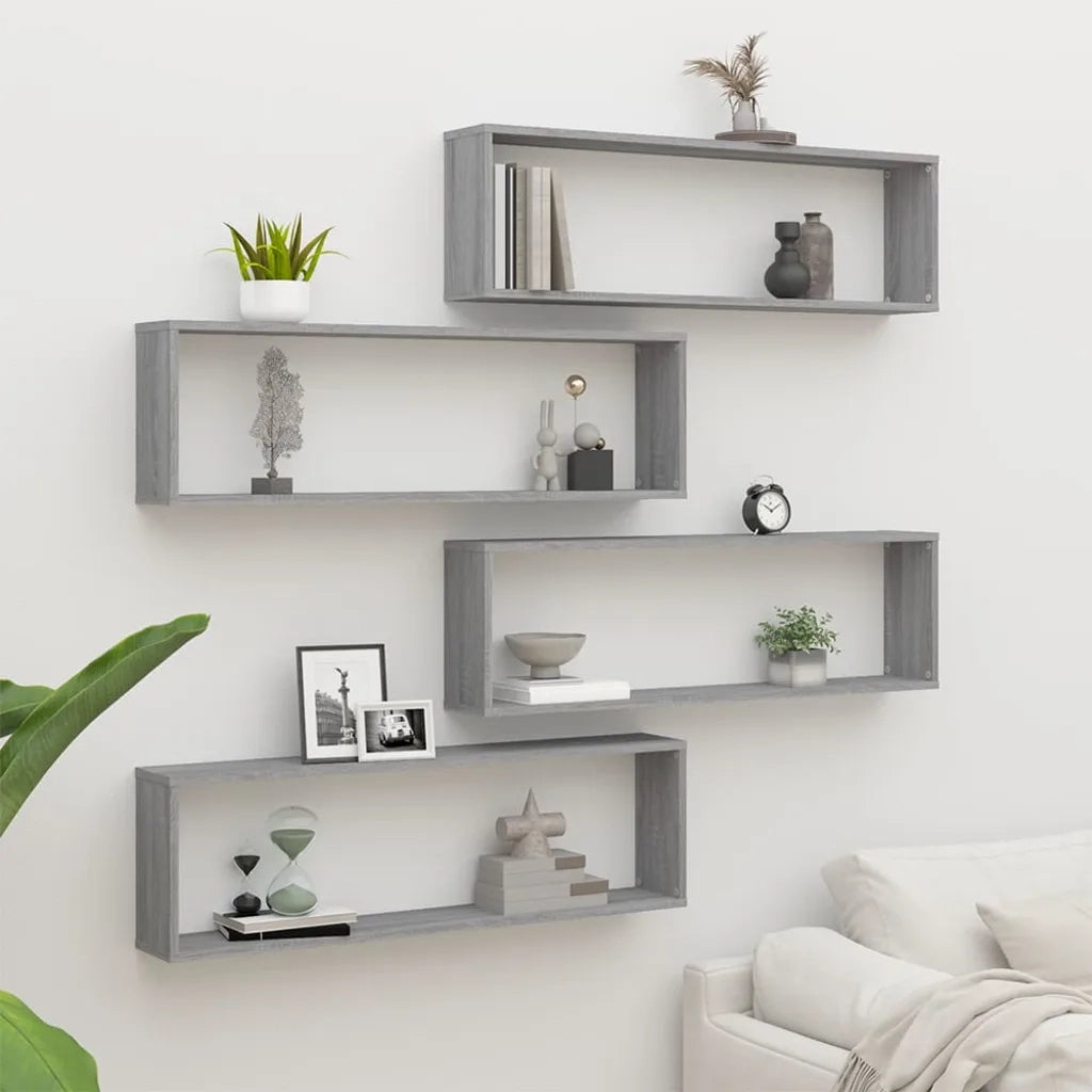 Mensole Cubo Muro 4pz Grigio Sonoma 100x15x30 Legno Multistrato 815910