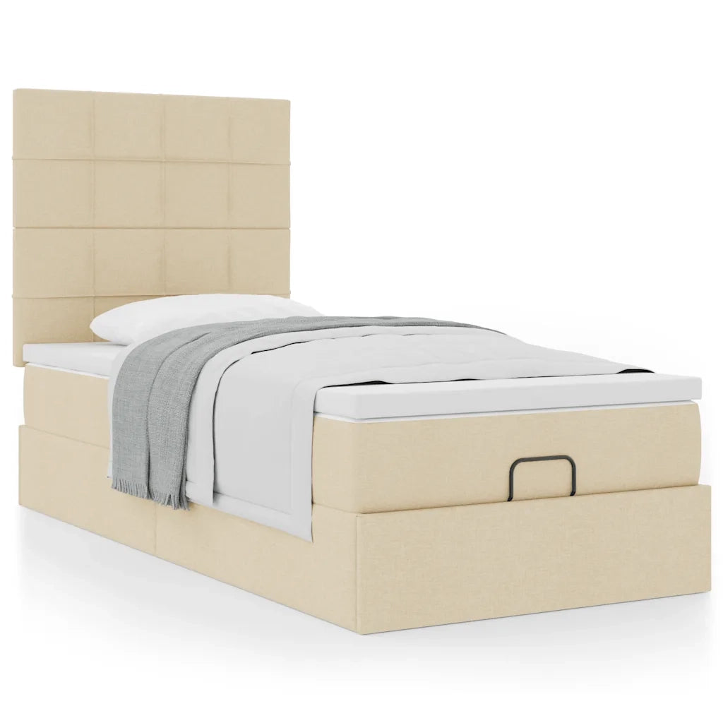 Pouf Letto con Materasso Crema 90x200 cm in Tessuto