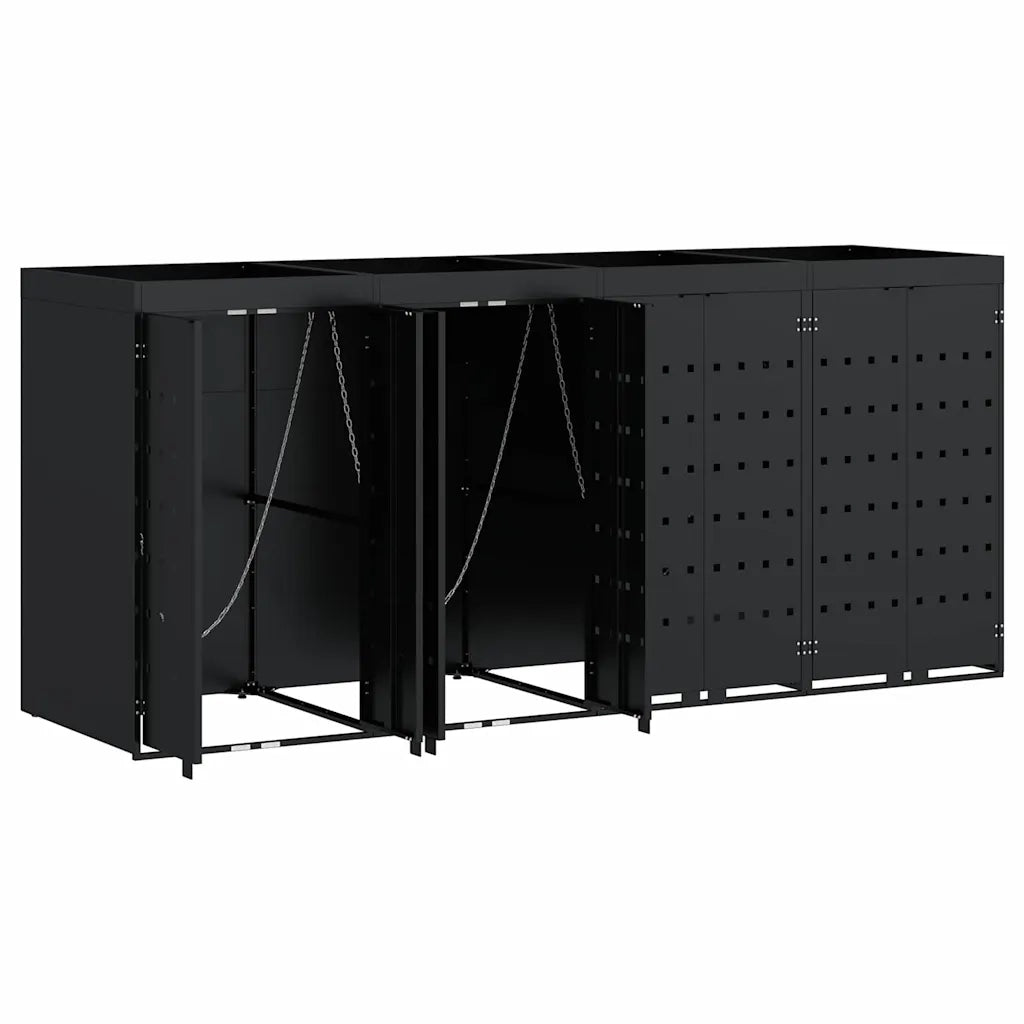 Contenitore per Rifiuti per 4 Bidoni Nero 272 x 77,5 x 121,5 cm