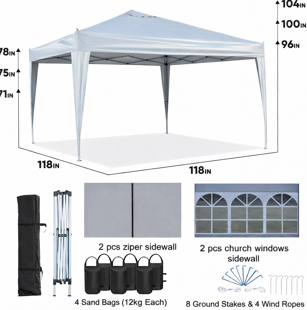 Gazebo pieghevole 3 x 3 m nero con pareti e sacchi di sabbia