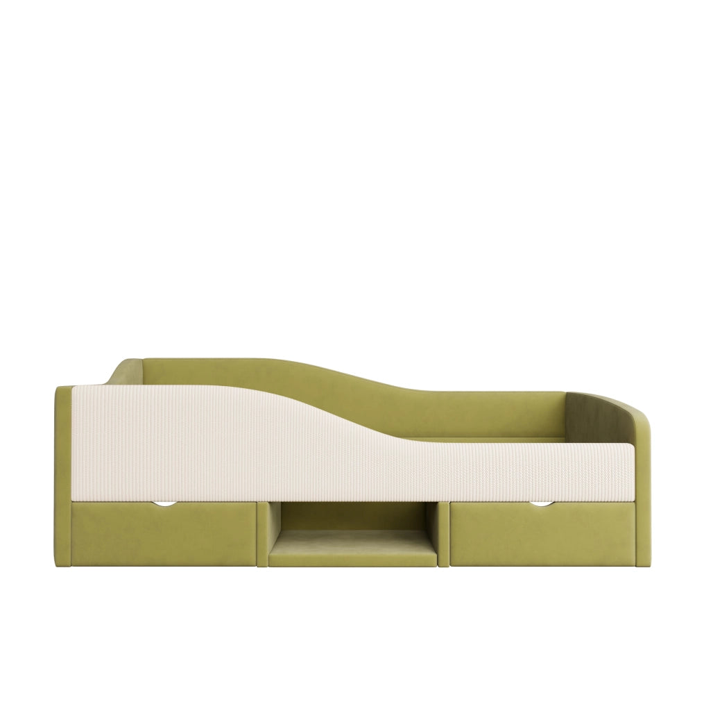Letto imbottito per bambini 90 x 190 cm in velluto verde e avorio con 2 cassetti