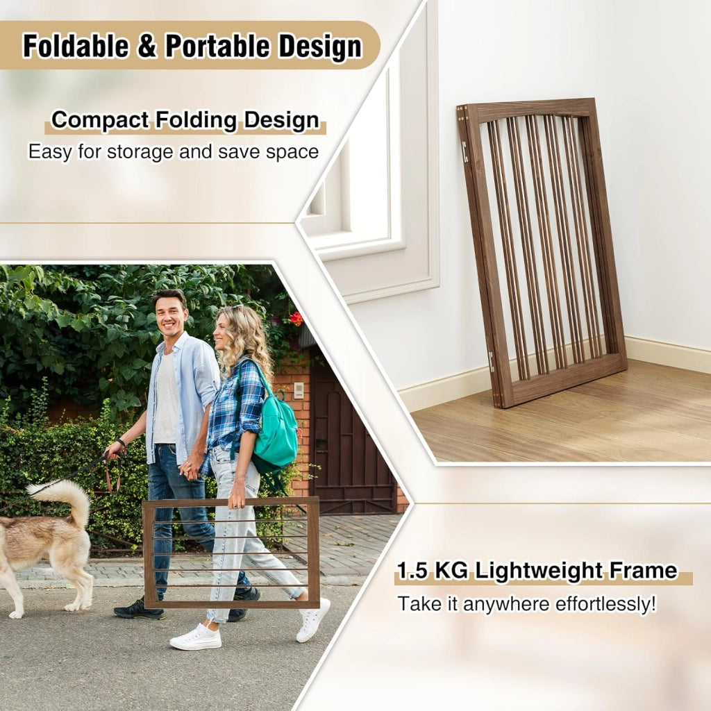 Cancelletto per Cani Pieghevoli 159 x 76 cm, Barriera per Cani in Legno a 3 Pannelli, Recinzione per Scale, Ingressi e Corridoi (Marrone)