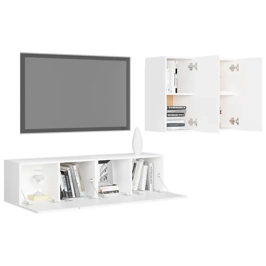 Set Mobili Porta TV 4 pz Bianco in Legno Multistrato 3078685