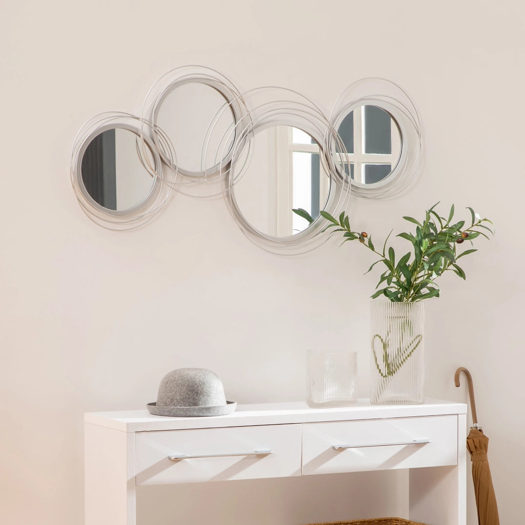 Set di specchi per decorazione parete, 4 specchi tondi ¨C zephmum ¨C grigio, 107x56 cm