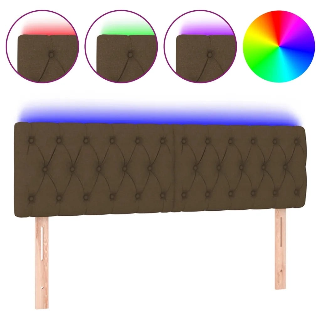 Testiera a LED-Testata con LED Marrone Scuro 160x7x78/88 cm in Tessuto