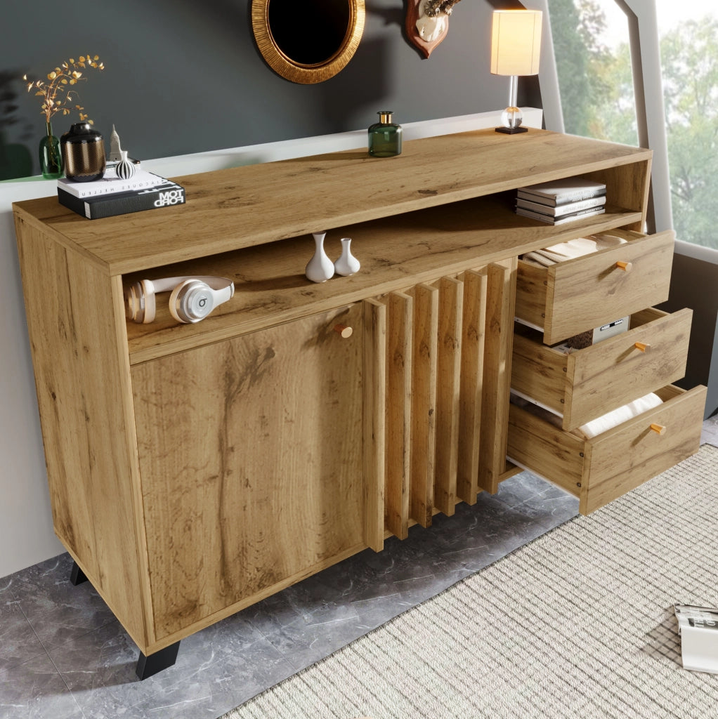 Credenza 120 cm rovere scuro con 3 cassetti e 2 ante