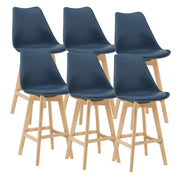 Set Lublin di 6 Sgabelli da Bar con Seduta Imbottita e Gambe in Faggio - Blu [en.casa]
