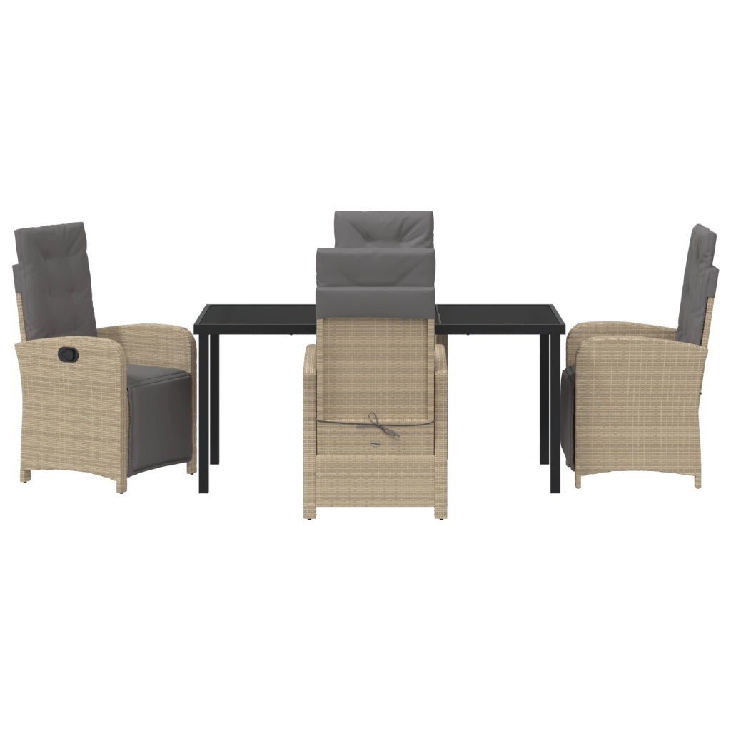 Set da Pranzo da Giardino  5 Pezzi con Cuscini Beige in Polyrattan