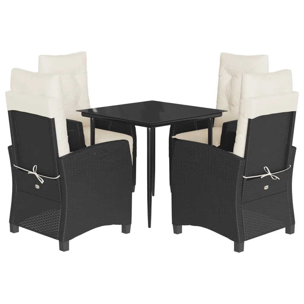 Set da Pranzo da Giardino 5 pz Nero con Cuscini in Polyrattan 3212724