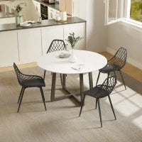 Set 4 Sedie da Pranzo Moderne con Schienale Traforato in Plastica e Gambe in Metallo, Nero