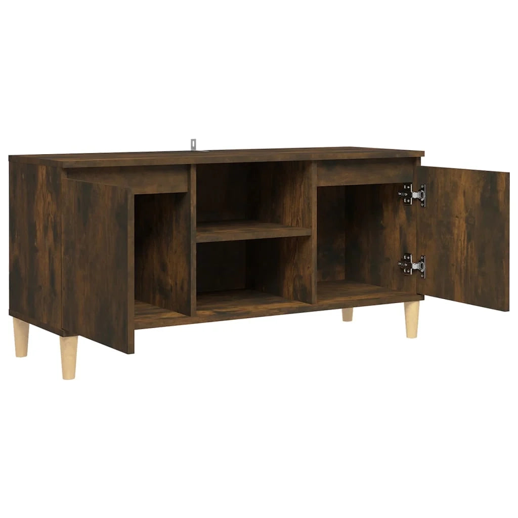 Mobile TV multimediale mensola TV credenza mobile TV per sala da pranzo soggiorno camera da letto con gambe in legno massello finitura rovere affumicato 103,5 x 35 x 50 cm marrone 02_0026856