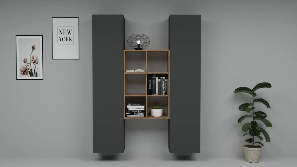 Madia Danila, Credenza 14 Ripiani Made in Italy, 40x30x180h cm Nero Antracite