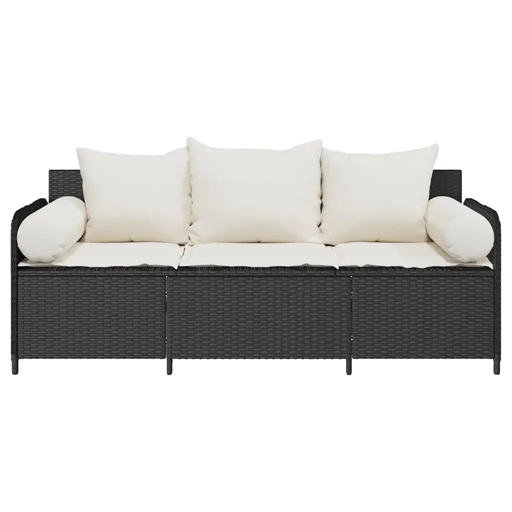 Divano da Giardino a 3 Posti con Cuscini Nero in Polyrattan 4104172