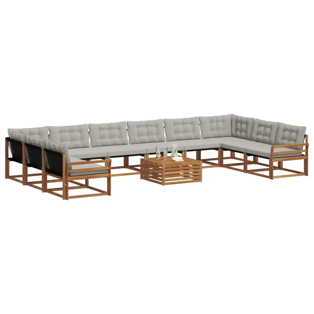 Set di divani da esterno 11 pcs Grigio Naturale e Chiaro