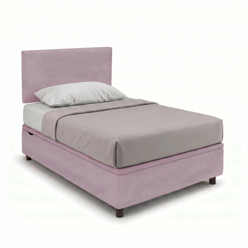 Letto imbottito Singolo 80x190 cm Flat - Contenitore,Glicine,Microfibra