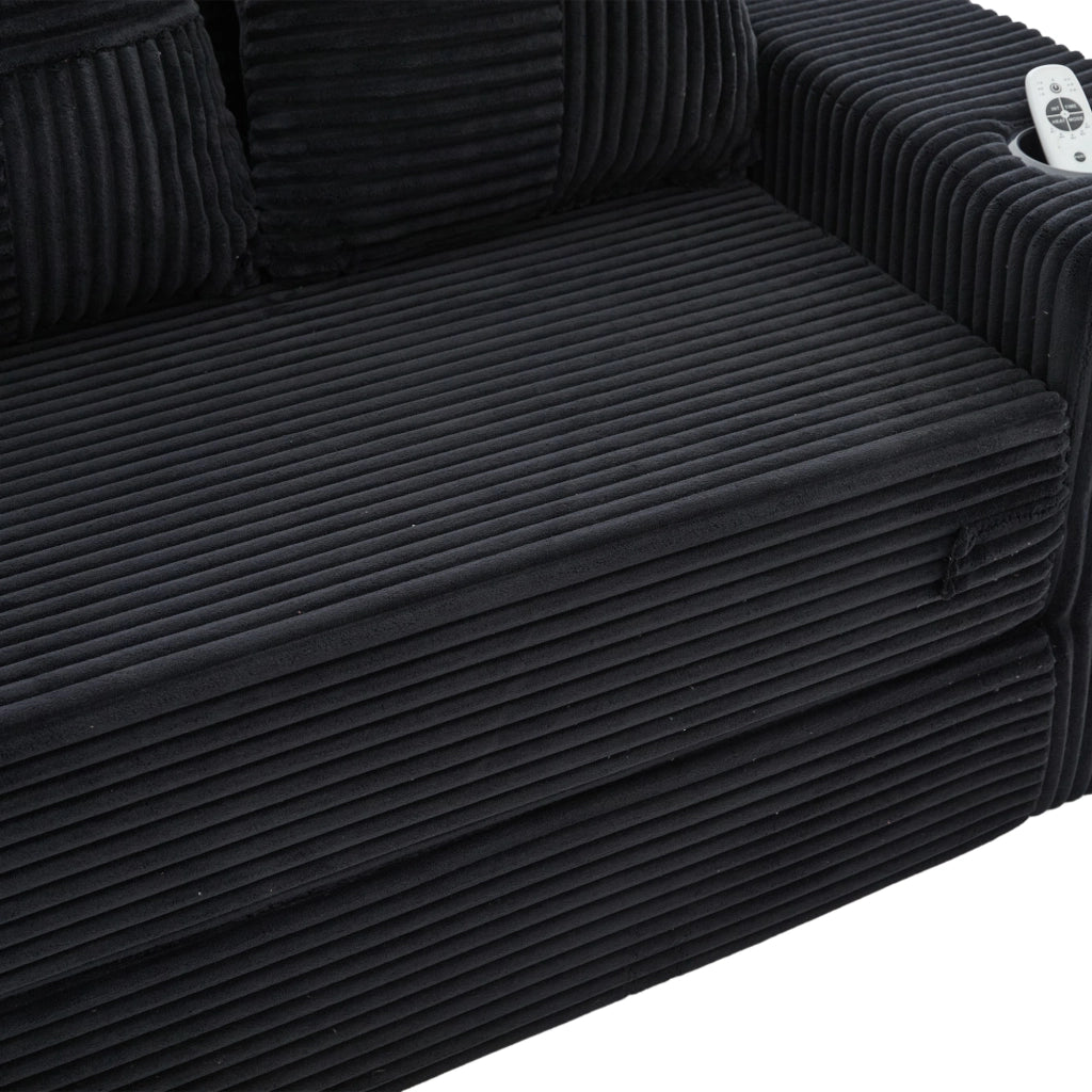 Divano modulare 172x87x64 cm trasformabile in cuscini in velluto a coste nero