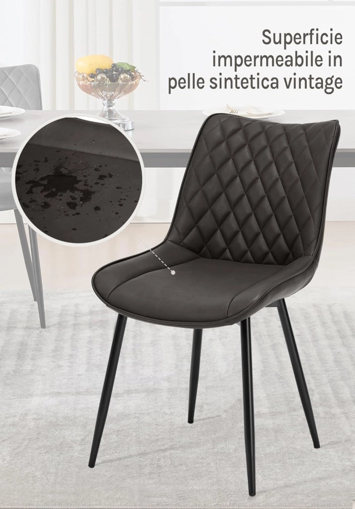 set di 6 sedie sala da pranzo sedie cucina moderne sedie imbottite Adatte per Sala Pranzo, Soggiorno, Camera da Letto Estetica in Ecopelle Antracite Metallo BH210an-6