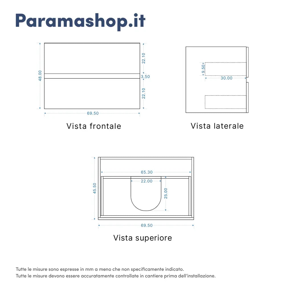 Mobile da bagno sospeso 70 cm rovere scuro con lavabo e specchio | Yili