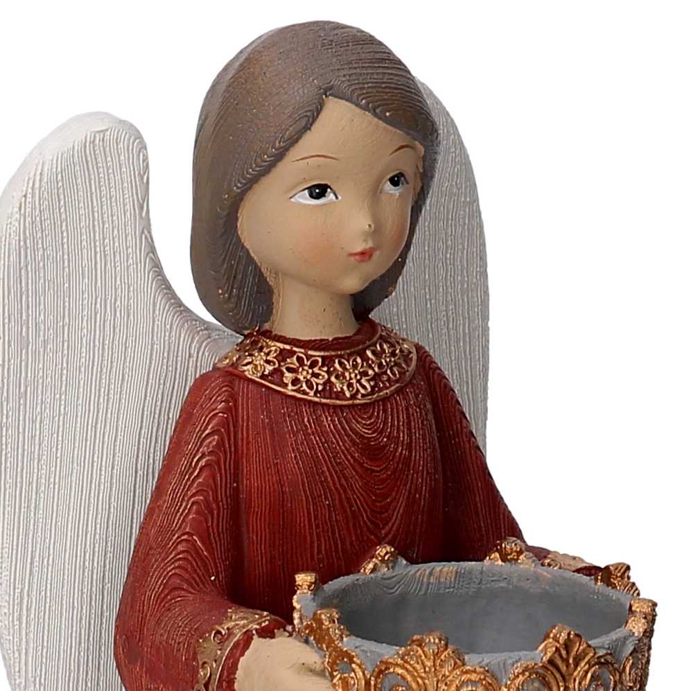 Angelo resina portacandele rosso cm 11x12,5xh32