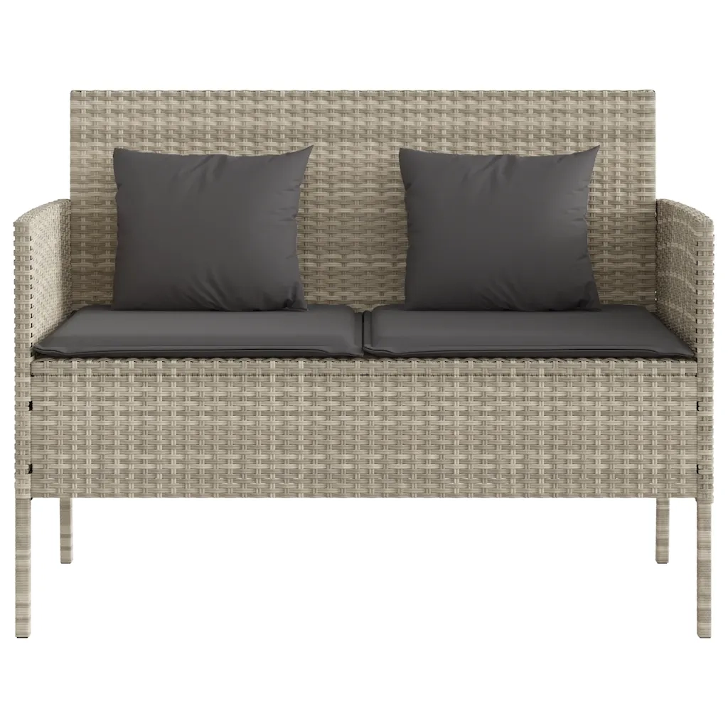Panca da Giardino con Cuscini Grigio Chiaro in Polyrattan 365776