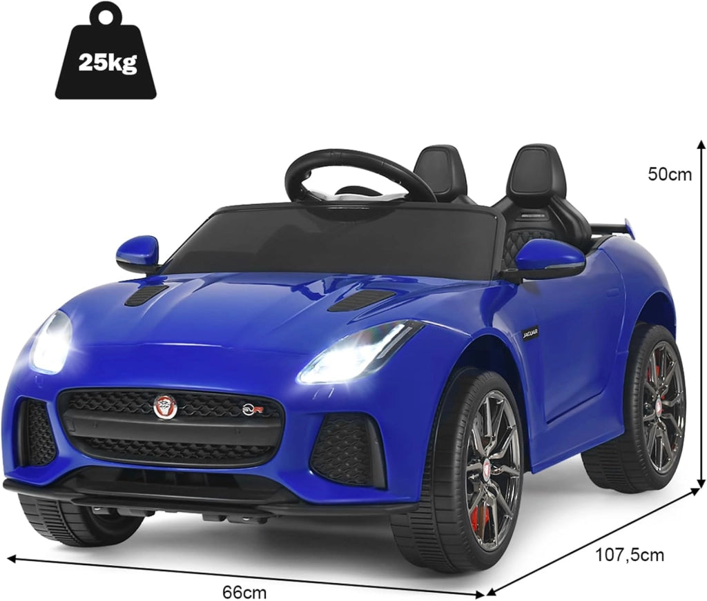 Jaguar Auto Elettrico 12 V per Bambini, Macchina Elettrica con Telecomando, con Luci Musica Storia, Avvio Lento, Velocità 3-5 km/h (Blu)
