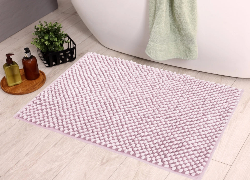 Tappeto Bagno Doccia Antiscivolo In Ciniglia Super Assorbente Modello Dots - Parure 3 Pezzi - Lilla