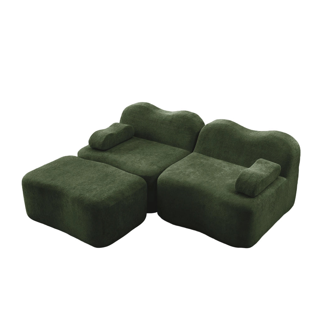 Divano Modulare Angolare 2 Posti con Poggiapiedi ¨C MINIMAL ¨C Verde, Senza Montaggio