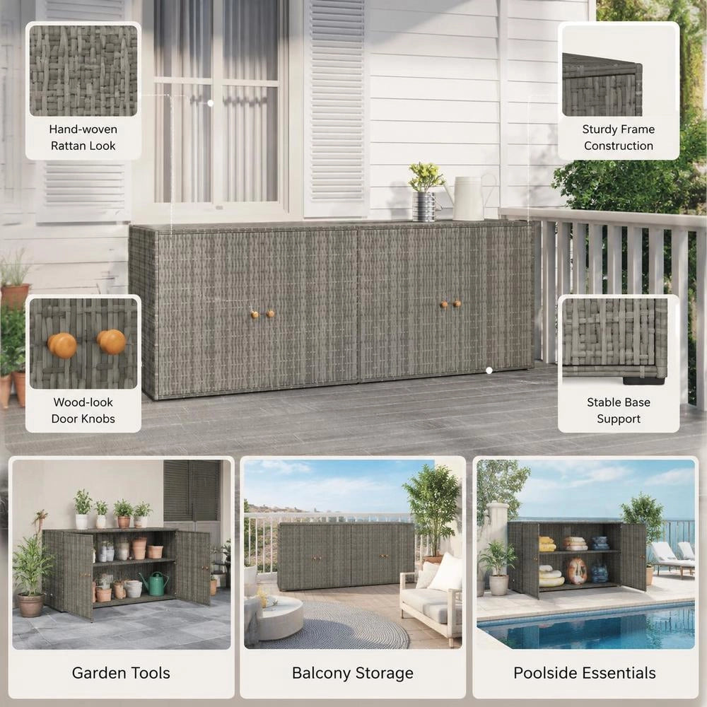 Garden Cabinet Grey 198x55.5x80 Cm Poly Rattan