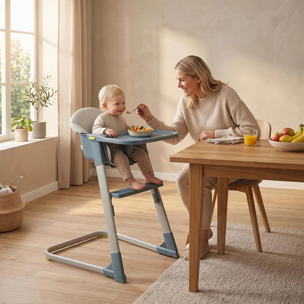 Seggiolone Pappa in PP, con Vassoio e Cuscino Rimovibili | Seggiolone Alto per Bambini, Cintura di Sicurezza, Barriera Anticaduta e Poggiapiedi per Neonati 6-36 Mesi