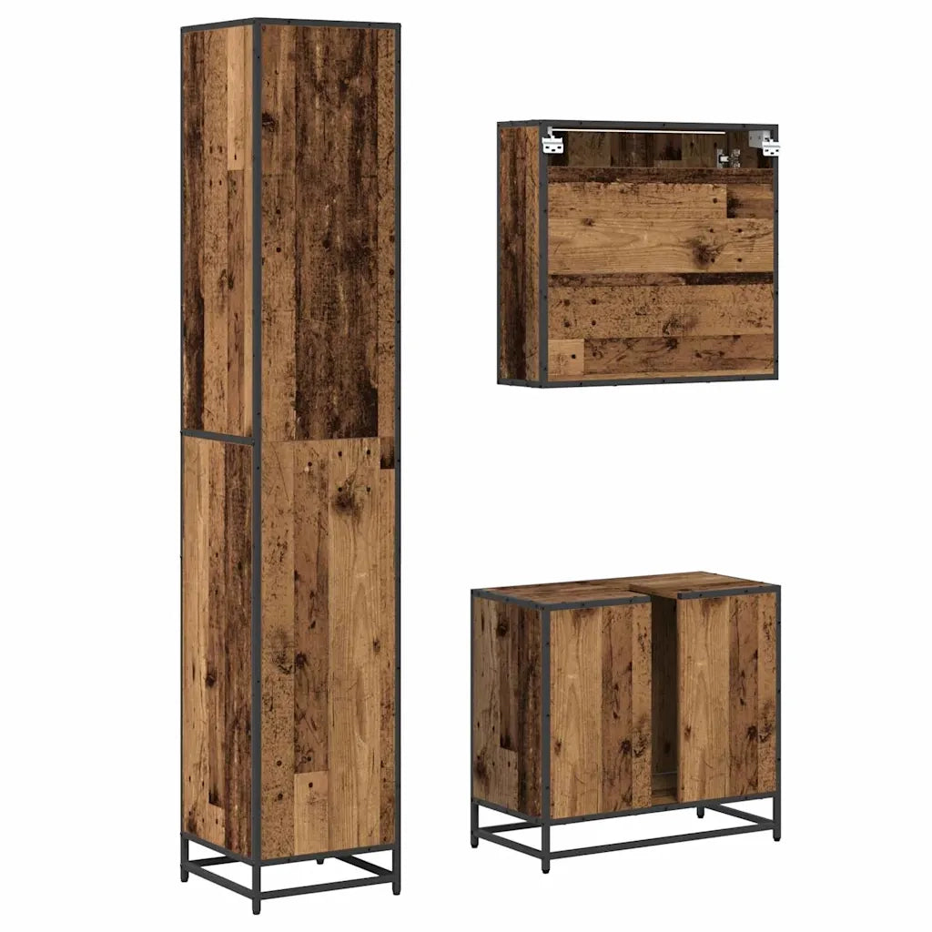 Set di mobili per il Bagno | Armadio da bagno con lo scaffale 3 pz Legno vecchio