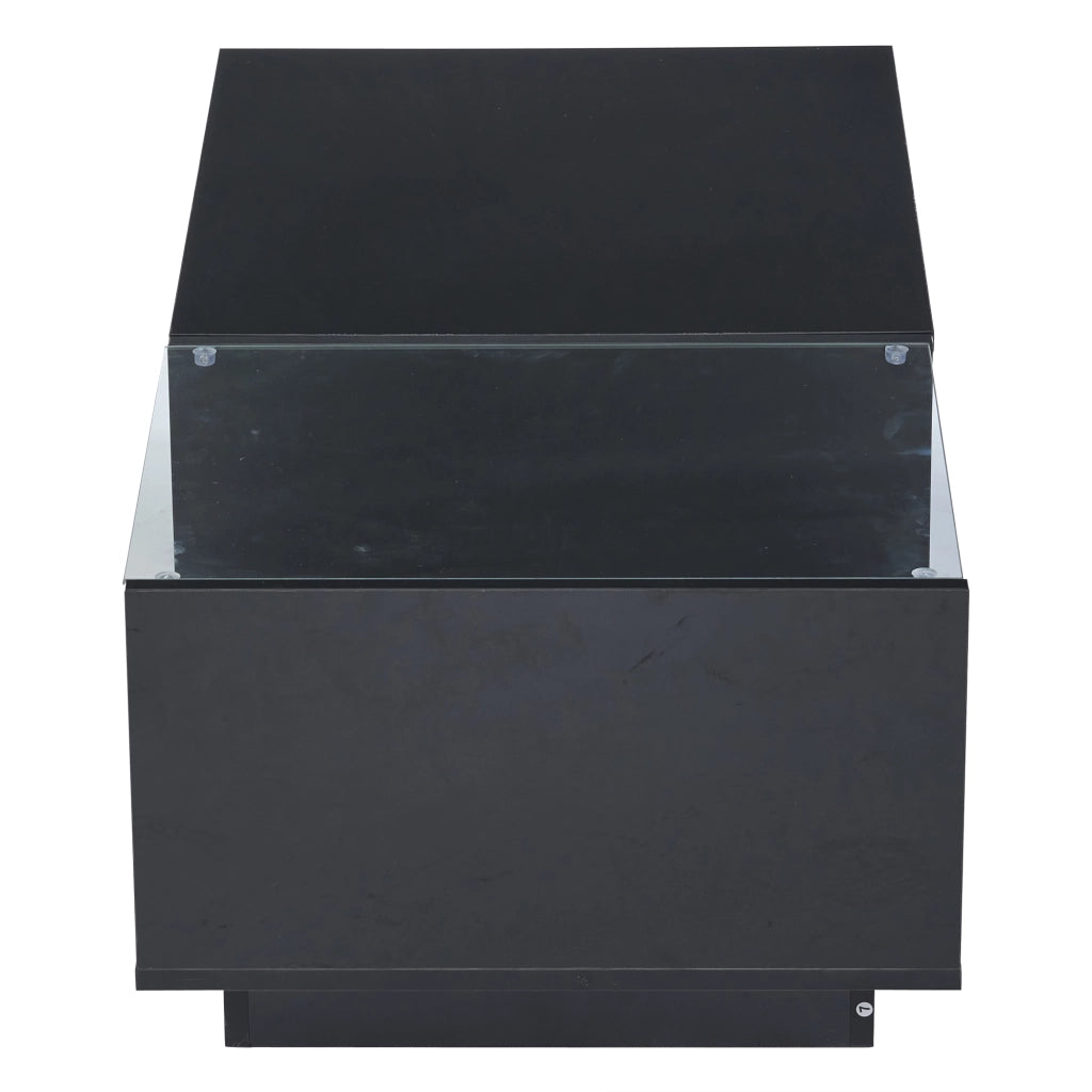 Tavolino da salotto 100x50x33 cm; piano sollevabile con LED APP e vano nascosto; truciolare nero