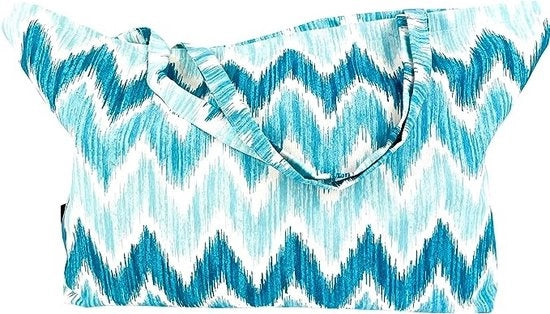Borsa da spiaggia grande con stampo Azteco - Blu/turqueso/bianco - 65 x 40 cm - Borsa a tracolla per adulti - 40 L - Borsa da nuoto, shopper, borsa da bagno, borsa per spesa - Grande capacità - Borsa XXL con motivo mediterraneo - Interno in tessuto