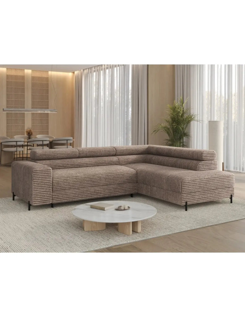 Divano ad angolo COLESIA convertibile 5 posti beige velluto a coste – destro – 274x200cm