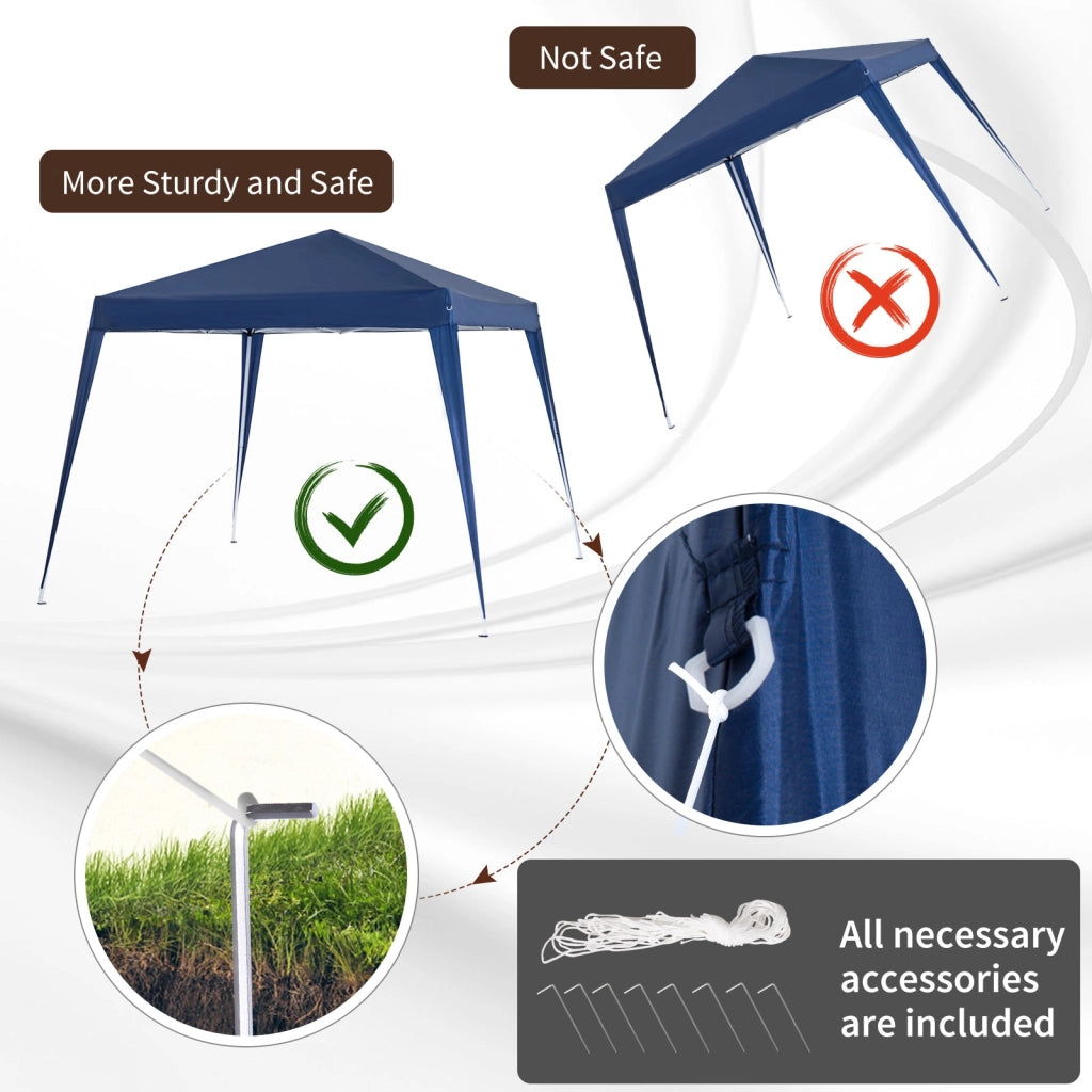 Gazebo Pieghevole da Giardino  con Struttura  Antivento 2,4x2,4m in Acciaio e Corde Blu