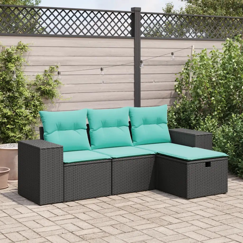 Set Divani da Giardino 4 pz con Cuscini Nero in Polyrattan