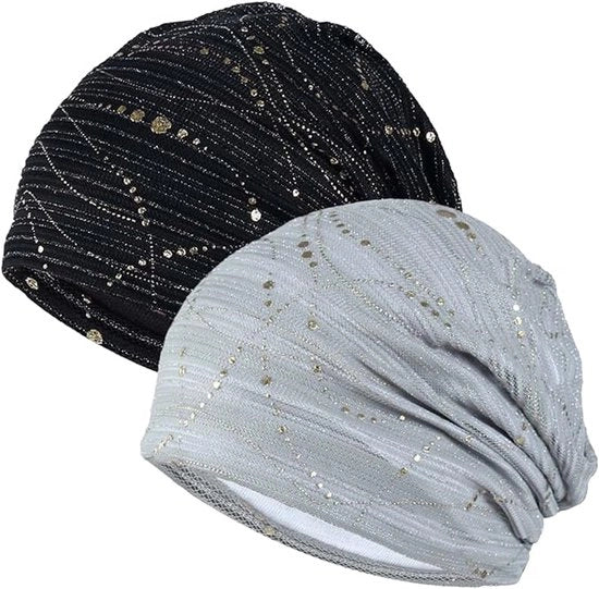 Cappello da donna a doppia faccia, fascia di seta, cappello casual super soffice, copricapo - nero + grigio