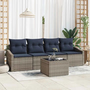 Set di divani con cuscino 5 pcs Grigio e Blu Navy polyrattan