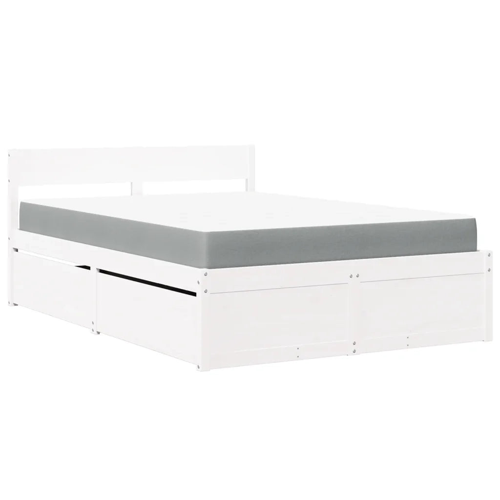 Letto Cassetti e Materasso Bianco 120x200cm Legno Massello Pino 3281902